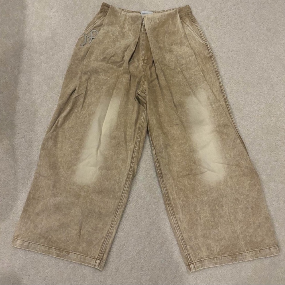 Wide-Leg Sand Wash Denim Beige Pants